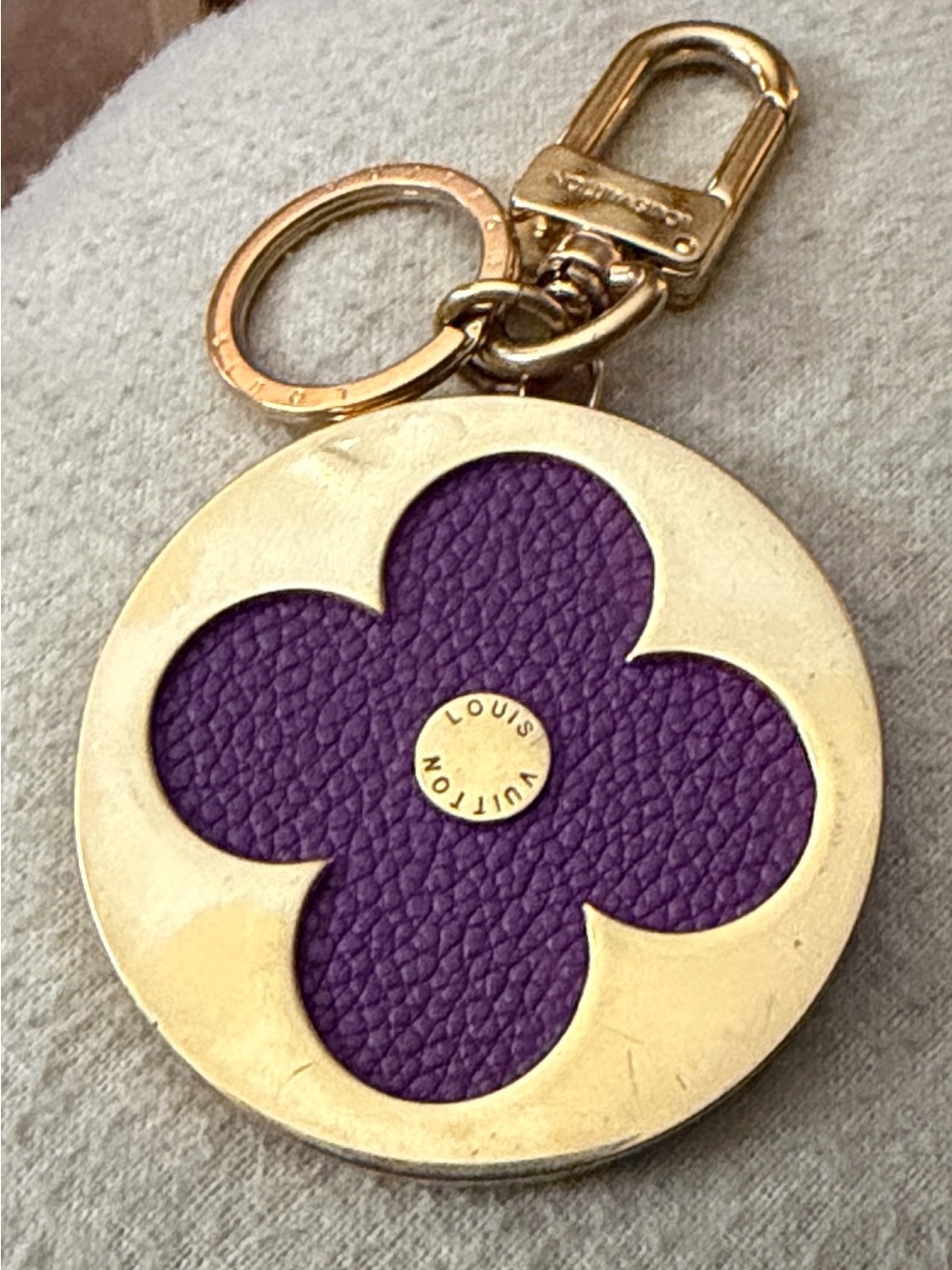 Louis Vuitton Gold-Tone & Purple Clover Keyring Charm
